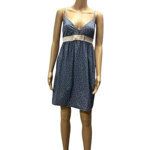 Princess Tam Tam Blue Floral Spaghetti Strap Sleeveless Mini Dress Imported XS